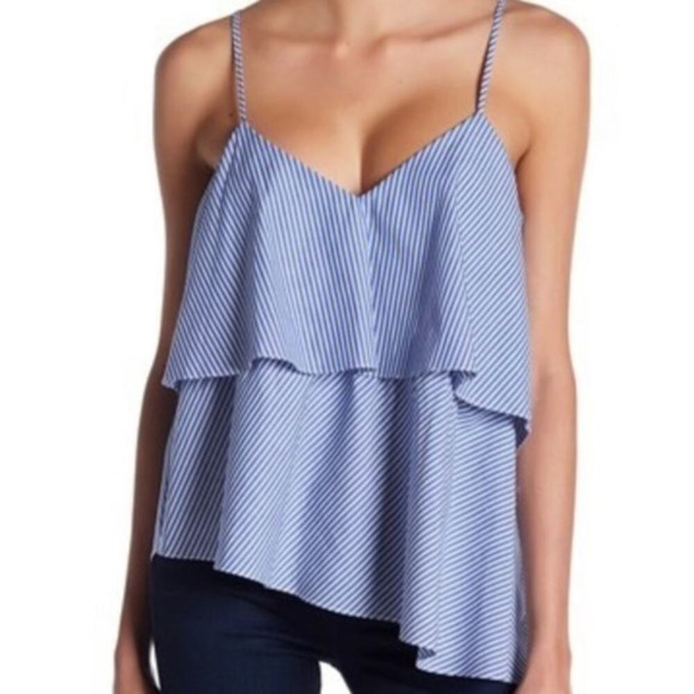 Parker Medium Asymmetrical Stripe Cami Top Navy White Cotton Spaghetti Straps